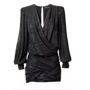 NWT Balmain x H&M Black Jacquard Silk Long Sleeve Dress